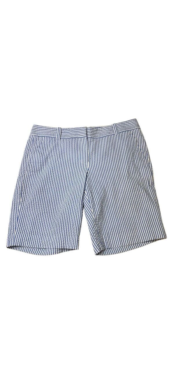 J. Crew Womens Striped Flat Front Seersucker Cotton Chino Shorts White Blue Sz 2